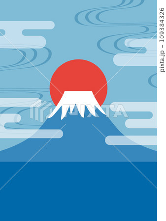 雲間から見える日の出と富士山の背景 109384326