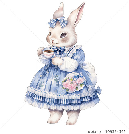 Rabbit wear an elegant blue dress at a spring... - Stock Illustration  [109384565] - PIXTA