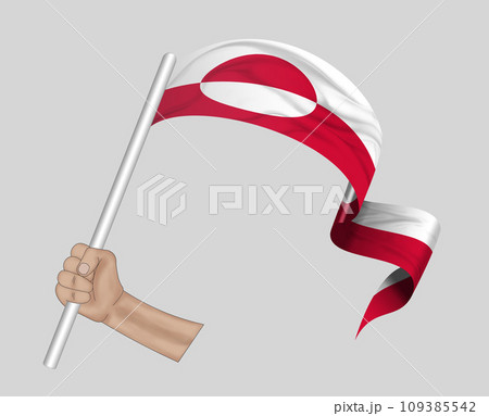 3D Flag on ribbon in hand 3D Flag on ribbon in hand 109385542