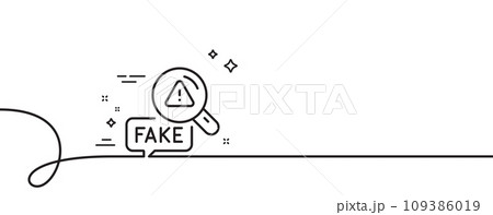 Fake news line icon. Continuous one line with curl. Propaganda conspiracy sign. Check wrong truth symbol. Fake news single outline ribbon. Loop curve pattern. Vector 109386019