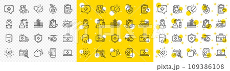 Hospital assistance, Ambulance, Health food diet, Laboratory tubes icons. Medical rx line icons. First aid kit, Medical doctor, Prescription Rx recipe. Drop counter, Ambulance emergency car. Vector Hospital assistance, Ambulance, Health food diet, Laboratory tubes icons. Medical rx line icons. First aid kit, Medical doctor, Prescription Rx recipe. Drop counter, Ambulance emergency car. Vector 109386108