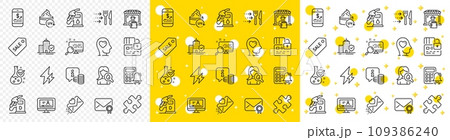 Outline Puzzle, Calculator alarm and Uv protection line icons pack for web with Mental health, Love letter, Search line icon. Moisturizing cream, Mobile finance, Chemistry lab pictogram icon. Vector Outline Puzzle, Calculator alarm and Uv protection line icons pack for web with Mental health, Love letter, Search line icon. Moisturizing cream, Mobile finance, Chemistry lab pictogram icon. Vector 109386240