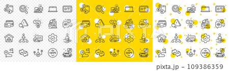 Outline Journey, Attention and Web system line icons pack for web with Chemistry lab, Petrol station, Correct way line icon. Management, Car service, Laptop pictogram icon. Execute. Vector 109386359