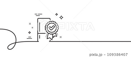 Certified refrigerator line icon. Continuous one line with curl. Fridge award sign. Freezer storage symbol. Certified refrigerator single outline ribbon. Loop curve pattern. Vector 109386407