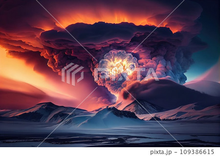 Aerial view of the Active Volcano with Lava 109386615