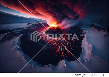 Aerial view of the Active Volcano with Lava Aerial view of the Active Volcano with Lava 109386617