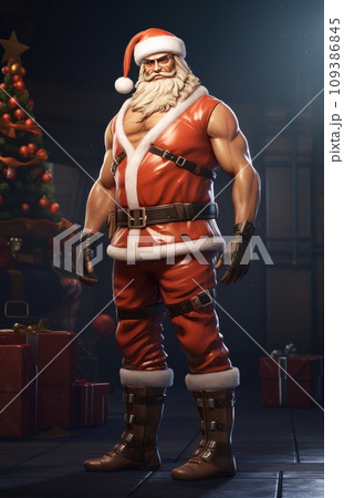 Santa Claus fitness trainer. A muscular man in christmas outfit Santa Claus fitness trainer. A muscular man in christmas outfit 109386845