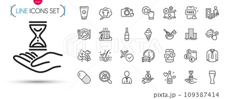 Pack of Radiator, Loan and Tree line icons. Include Shirt, Qr code, Phone survey pictogram icons. Photo camera, Sunscreen, Currency rate signs. Rate button, Customer satisfaction, Online job. Vector 109387414