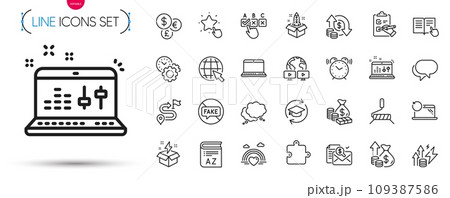 Pack of Change money, Sound check and Speech bubble line icons. Include Notebook, Money, Journey pictogram icons. Video conference, Inflation, Paint roller signs. Time management. Vector 109387586