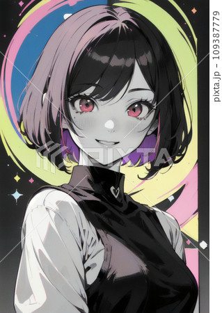 モノクロの可愛い女の子と渦巻く光 109387779