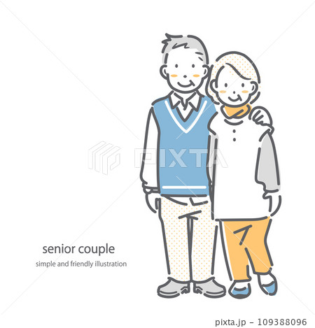60代、70代 笑顔のシニア夫婦 シンプルでお洒落な線画イラスト 60代、70代 笑顔のシニア夫婦 シンプルでお洒落な線画イラスト 109388096