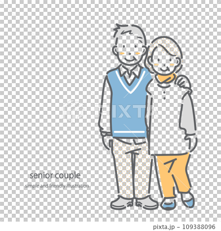 60代、70代 笑顔のシニア夫婦 シンプルでお洒落な線画イラスト 60代、70代 笑顔のシニア夫婦 シンプルでお洒落な線画イラスト 109388096