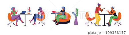 Set of people in the office, bright vector illustration, Not AI, hand drawn for design, cartoon 109388157