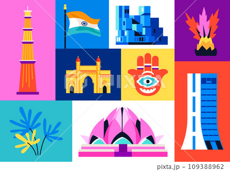 Welcome to India - set of flat design style illustrations Welcome to India - set of flat design style illustrations 109388962
