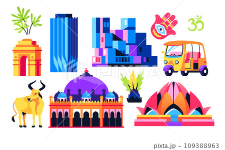Culture and landmark of India - flat design style objects set Culture and landmark of India - flat design style objects set 109388963