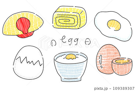 ゆるめシンプル玉子料理セット　カラー 109389307