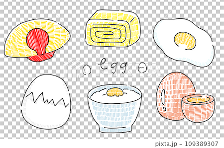 ゆるめシンプル玉子料理セット　カラー 109389307