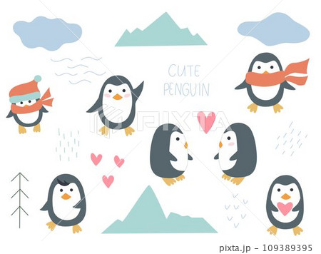Set cute penguins in arctic clip art Set cute penguins in arctic clip art 109389395