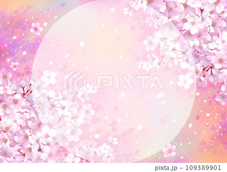桜の華やかな円フレーム背景 桜吹雪 桜の華やかな円フレーム背景 桜吹雪 109389901