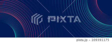 Abstract futuristic technology lines on dark blue background. Glowing turquoise and red circle lines design. Shiny curve lines pattern. Modern graphic element. Horizontal banner template. Vector Abstract futuristic technology lines on dark blue background. Glowing turquoise and red circle lines design. Shiny curve lines pattern. Modern graphic element. Horizontal banner template. Vector 109391175