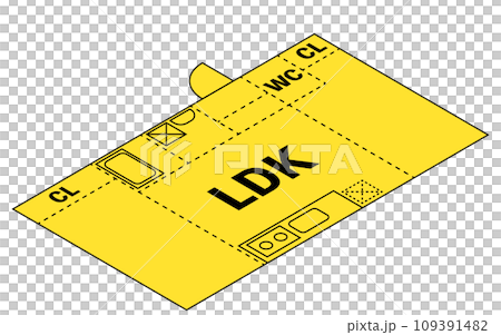 引越しの間取り(2LDK)イメージ、シンプルな線画のアイソメトリックイラスト 109391482