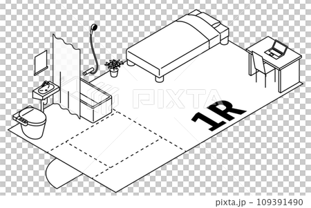 Moving floor plan (one room) image, simple line drawing isometric illustration Moving floor plan (one room) image, simple line drawing isometric illustration 109391490