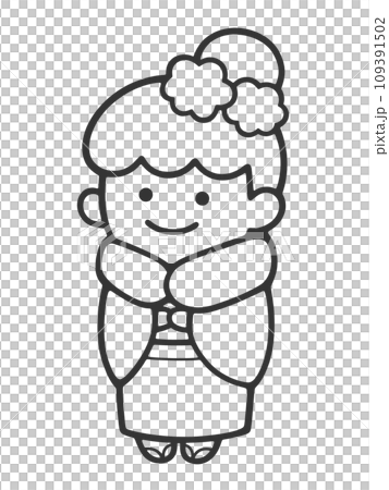 穿和服的女人[單色，無背景，畫線] 109391502