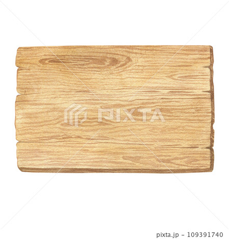 Watercolor illustration of wood texture, wooden plank, nameplate or pointer isolated. Handmade. 109391740