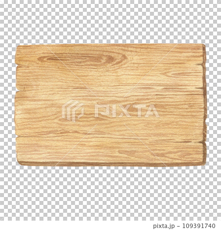 Watercolor illustration of wood texture, wooden plank, nameplate or pointer isolated. Handmade. 109391740