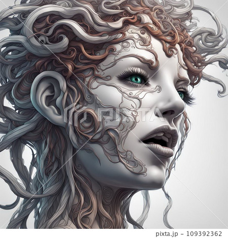 Monochrome portrait of a Medusa. 109392362