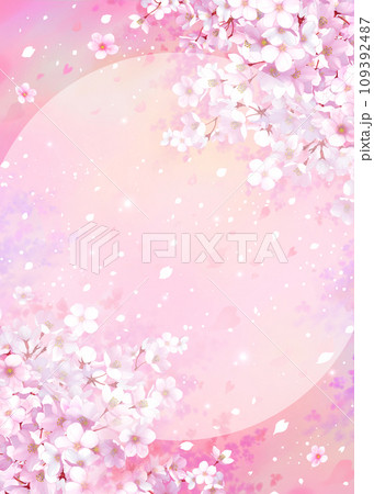 桜の華やかな円フレーム背景 桜吹雪 縦長 桜の華やかな円フレーム背景 桜吹雪 縦長 109392487