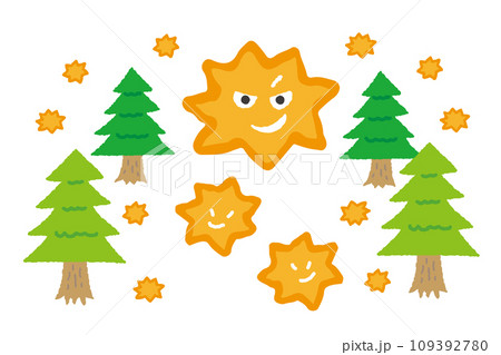 飛散している花粉。杉の木。 109392780