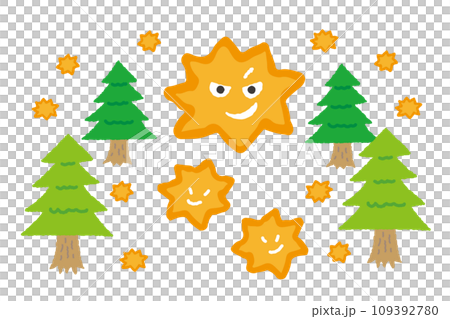 飛散している花粉。杉の木。 109392780