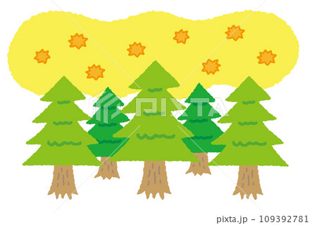 飛散している花粉。杉の木。 109392781