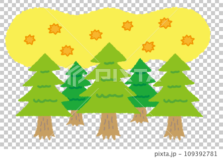 飛散している花粉。杉の木。 109392781