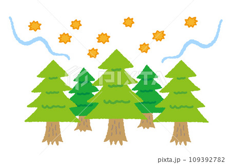 飛散している花粉。杉の木。 飛散している花粉。杉の木。 109392782