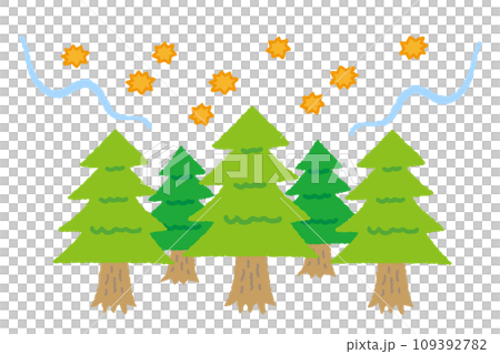 飛散している花粉。杉の木。 飛散している花粉。杉の木。 109392782