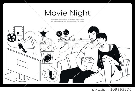 Movie night - modern line design style banner Movie night - modern line design style banner 109393570