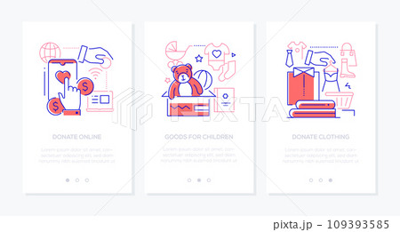 Online donation and charity - line design style banners set 109393585