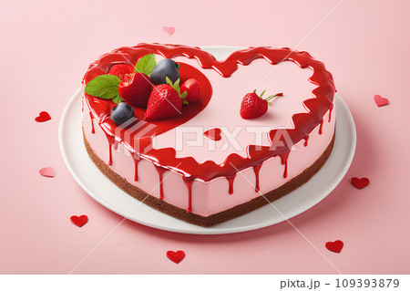 Heart-shaped mousse cake for Valentine's Day. Heart-shaped mousse cake for Valentine's Day. 109393879