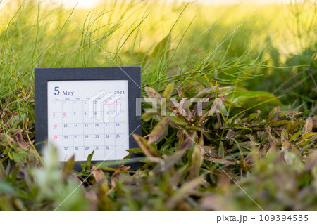 草むらに置いている2024年5月の卓上カレンダー 草むらに置いている2024年5月の卓上カレンダー 109394535