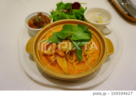 Business Lunch set: pasta, cream soup, salad Business Lunch set: pasta, cream soup, salad 109394627
