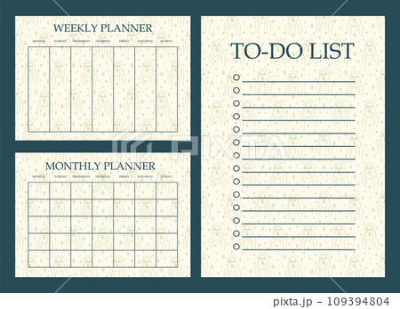 Student organizer paper sheet set. Blank printable goal setting sheets with linear woman 109394804