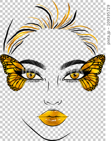 Young woman with butterfly wings makeup. Young woman with butterfly wings makeup. 109395729