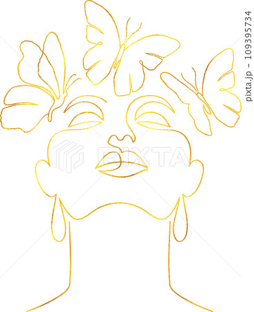 Golden woman face with butterflies. 109395734