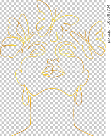 Golden woman face with butterflies. 109395734