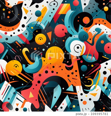 Seamless pattern with abstract shapes and doodles. illustration. 109395781