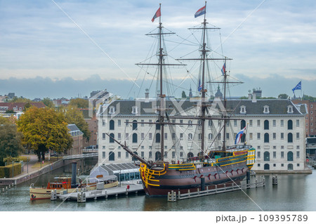 Medieval Sailing Ship in Front of the Amsterdam Maritime Museum Medieval Sailing Ship in Front of the Amsterdam Maritime Museum 109395789