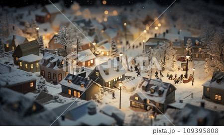 雪の降る町のジオラマ。AI生成画像 雪の降る町のジオラマ。AI生成画像 109395808