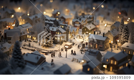 雪の降る町のジオラマ。AI生成画像 109395809